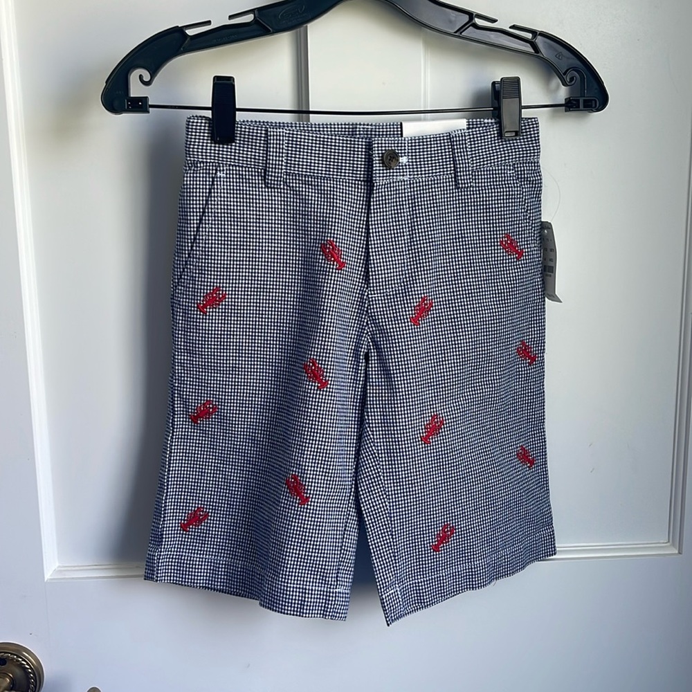 Brooks Brothers Boys Plaid Lobster Shorts - color: navy, white - size: 6 (boys)
